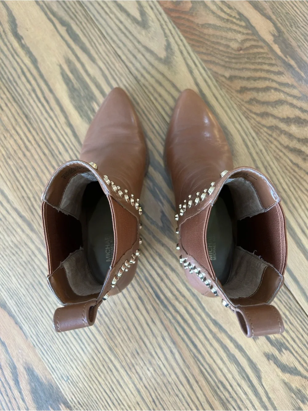 MICHAEL Michael Kors Brown Leather Studded Ankle Boots, size 6.5
